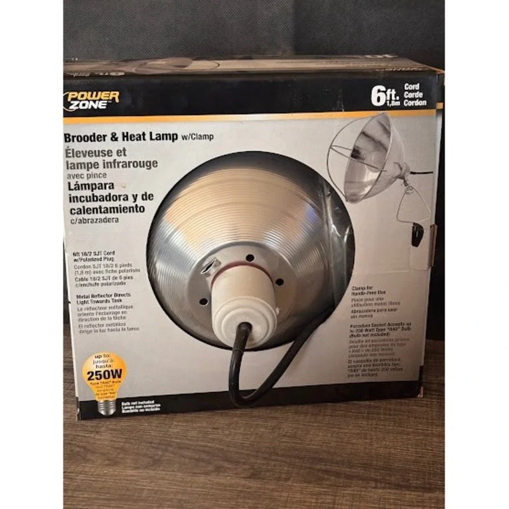 Power Zone 10 Inch Brooder Heat Lamp with Clamp 250W Porcelain‎ Socket